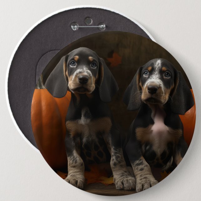 Bluetick Coonhound Welpe Herbstfreude Kürbis  Button (Vorne & Hinten)
