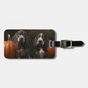 Bluetick Coonhound Welpe Herbstfreude Kürbis Gepäckanhänger