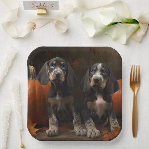 Bluetick Coonhound Welpe Herbstfreude Kürbis Pappteller