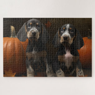 Bluetick Coonhound Welpe Herbstfreude Kürbis Puzzle