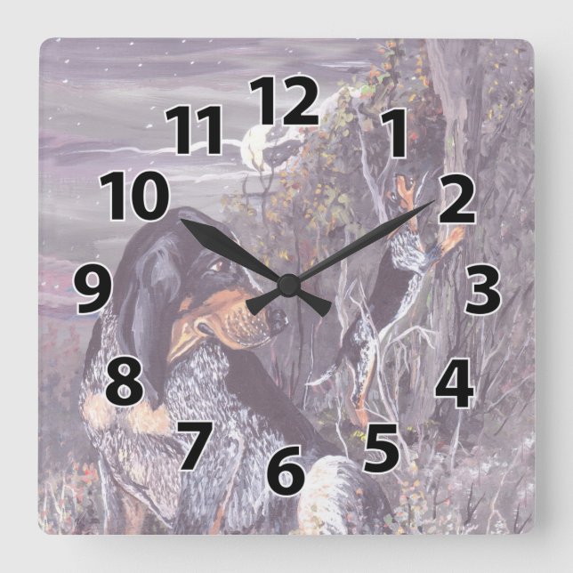 Bluetick Coonhound-Welpen-Träumer-Uhr Quadratische Wanduhr (Vorderseite)