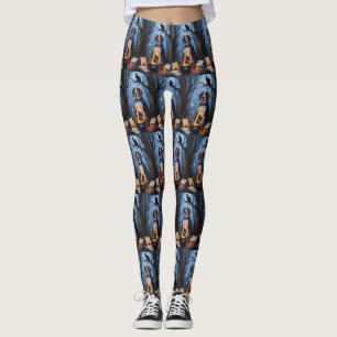 Bluetick Coonhound Whimsical Halloween-Malerei Leggings