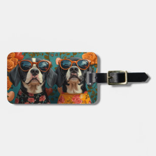 Bluetick Coonhound with Heart Rose Valentinstag Gepäckanhänger