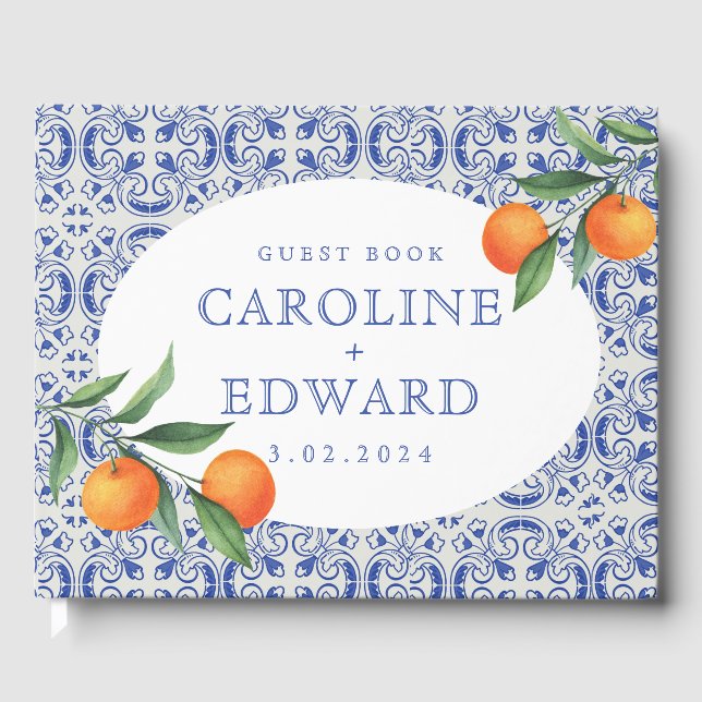 Bluetile mediterrane Hochzeit Gästebuch (Vorderseite)