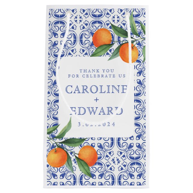 Bluetile mediterrane Hochzeit Kleine Geschenktüte (Vorderseite)
