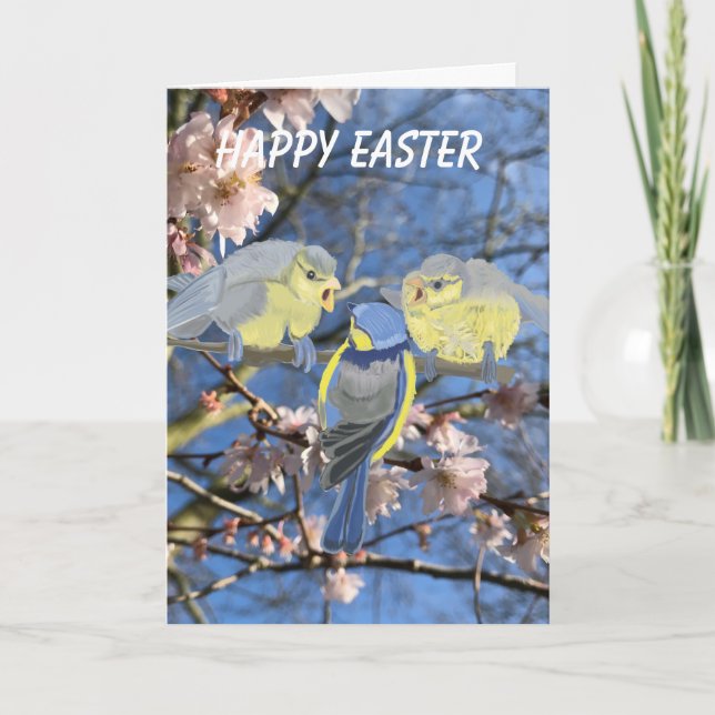 Bluetit Mutter und Babys Ostern Feiertagskarte (Vorderseite)