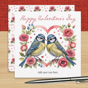Bluetits-Liebe Herz Rose Vögel Valentinstag Feiertagskarte