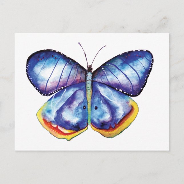 BlueWatercolor Butterfly Kunst Postkarte (Vorderseite)