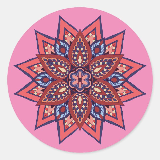 Blüh Boho Mandala Runder Aufkleber (Vorderseite)
