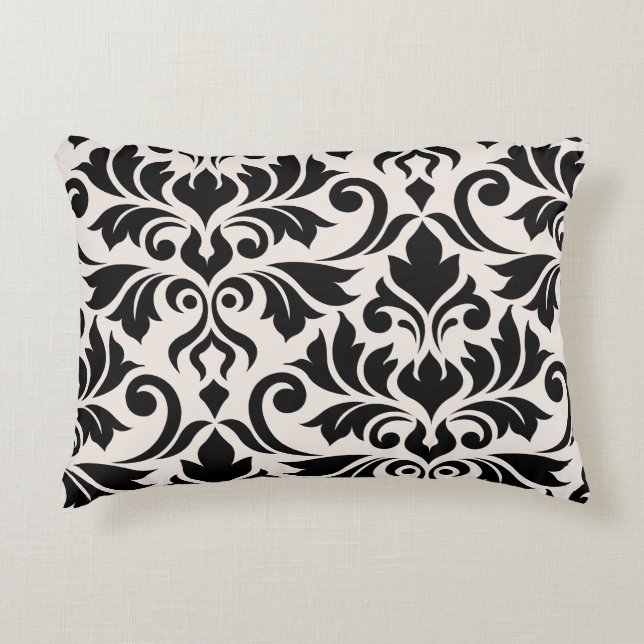 Blüh Damask Art I Black on Cream Dekokissen (Vorderseite)