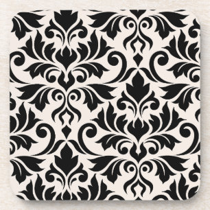 Blüh Damask Art I Black on Cream Getränkeuntersetzer
