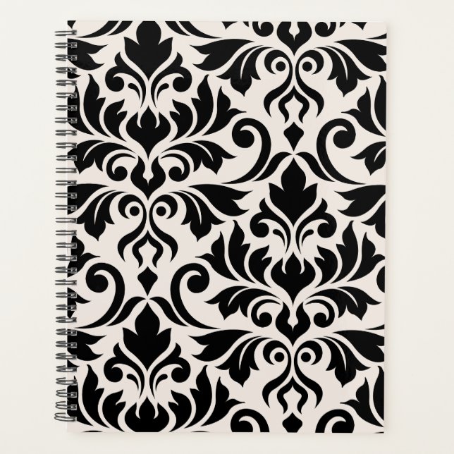Blüh Damask Art I Black on Cream Planer (Vorderseite)