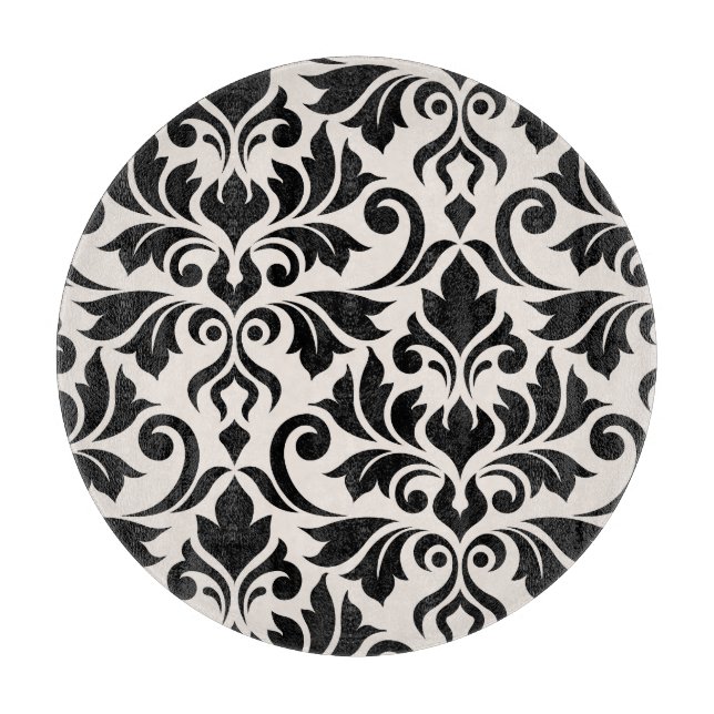 Blüh Damask Art I Black on Cream Schneidebrett (Vorderseite)