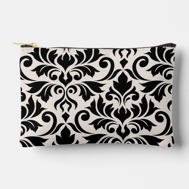 Blüh Damask Art I Black on Cream Zubehörtasche (Vorderseite)