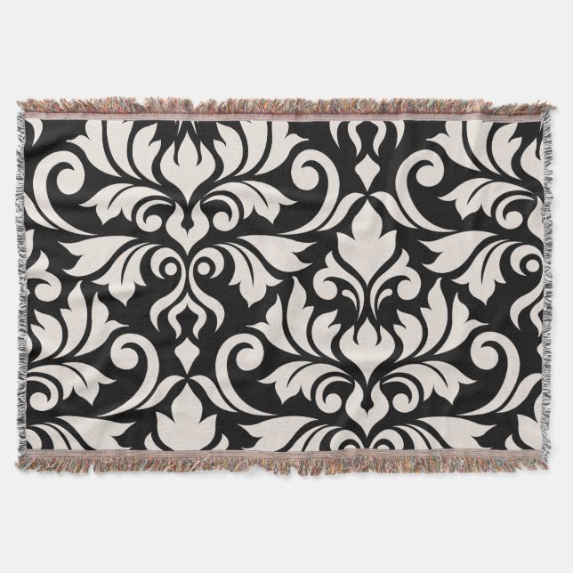Blüh Damask Art I Cream on Black Decke (Vorderseite)