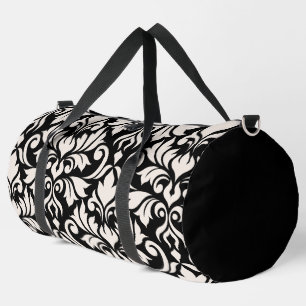 Blüh Damask Art I Cream on Black Duffle Bag
