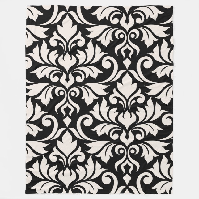 Blüh Damask Art I Cream on Black Fleecedecke (Vorderseite)