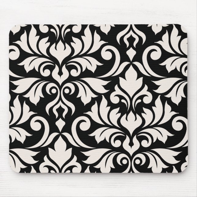 Blüh Damask Art I Cream on Black Mousepad (Vorne)
