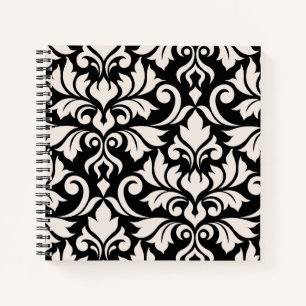 Blüh Damask Art I Cream on Black Notizbuch