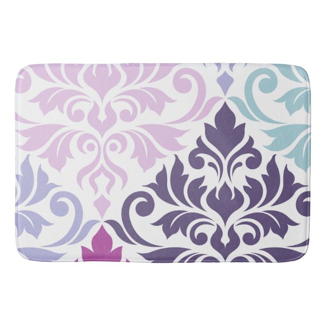 Blüh Damask Art I Purples Pinks Blues White Badematte (Vorderseite)