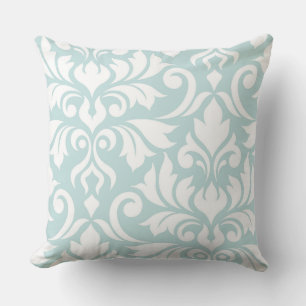 Blüh Damask Art I White on Duck Egg Blue Kissen