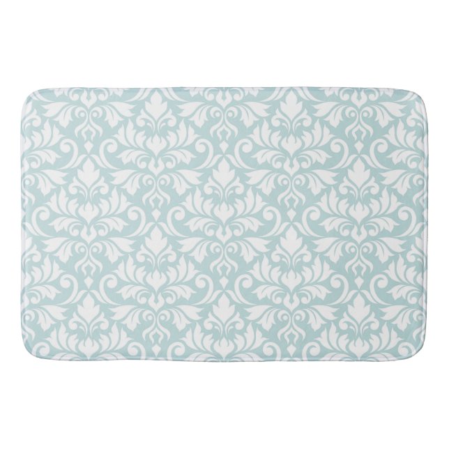 Blüh Damask Big Pattern White auf Enteneier Blue Badematte (Vorderseite)
