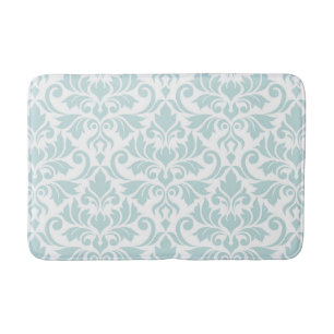 Blüh Damask Lg Muster Duck Egg Blau auf Weiß Badematte