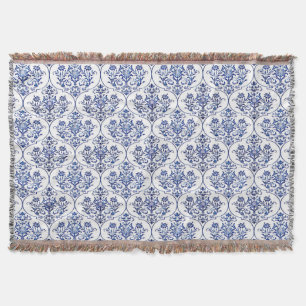 Blüh Damask Muster - blau Decke