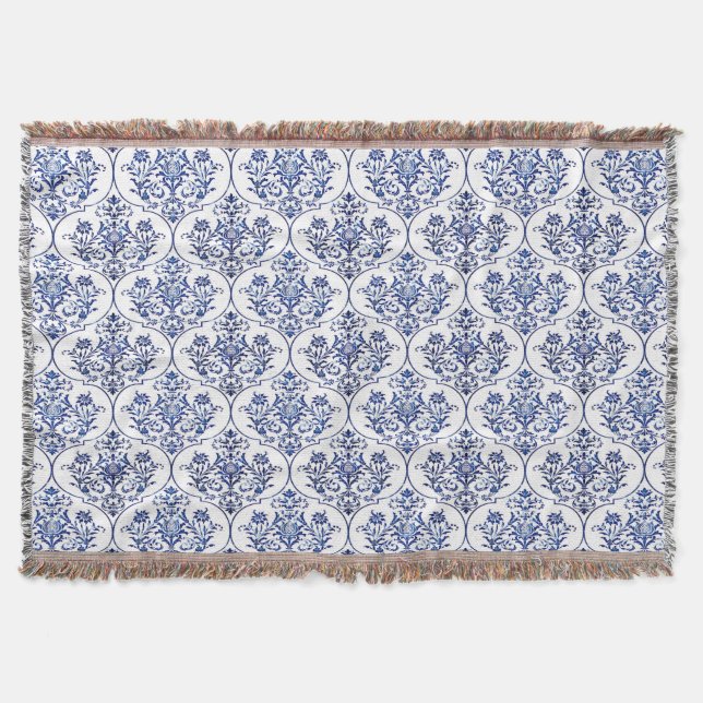 Blüh Damask Muster - blau Decke (Vorderseite)