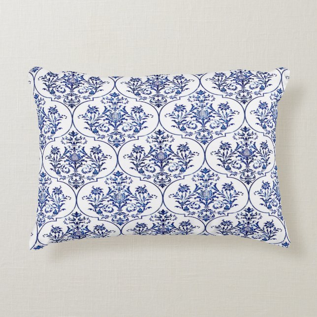 Blüh Damask Muster - blau Dekokissen (Vorderseite)