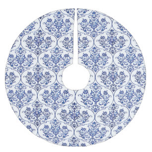Blüh Damask Muster - blau Polyester Weihnachtsbaumdecke