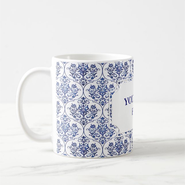 Blüh Damask Muster - blau Tasse (Links)