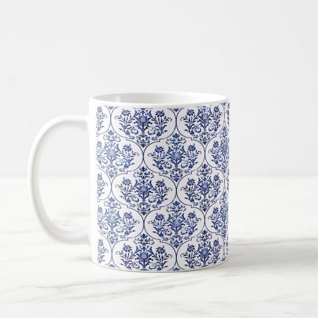 Blüh Damask Muster - blau Tasse (Links)