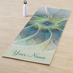 Blüh Fantasy Modern Blue Green Fraktal Name Yogamatte