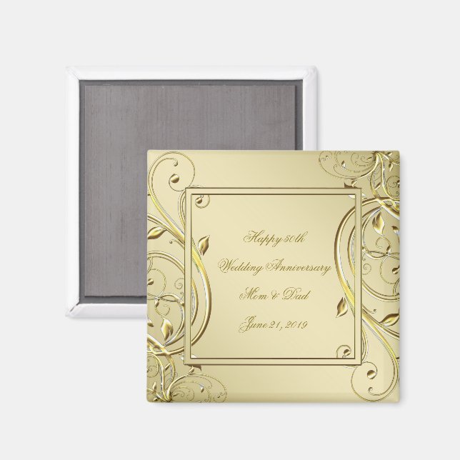 Blüh Gold 50. Hochzeitstag Magnet (Vorderseite/Rückseite)