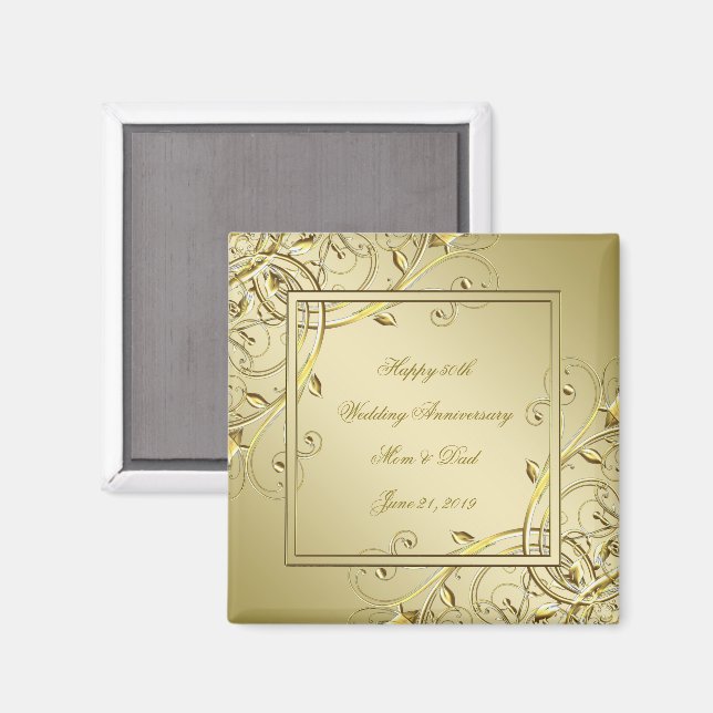 Blüh Gold 50. Hochzeitstag Magnet (Vorderseite/Rückseite)