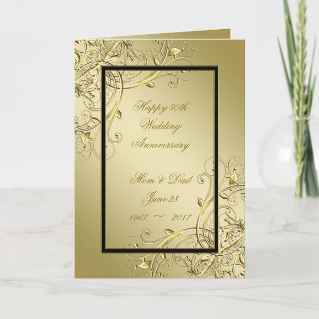 Blüh Gold Black 50. Hochzeitstag Karte (Vorderseite)