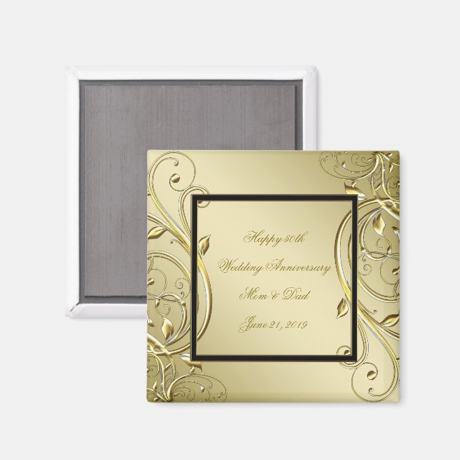 Blüh Gold Black 50. Hochzeitstag Magnet (Vorderseite/Rückseite)