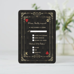 Blüh Gold Black Art Deco Vegas Poker Wedding RSVP Karte