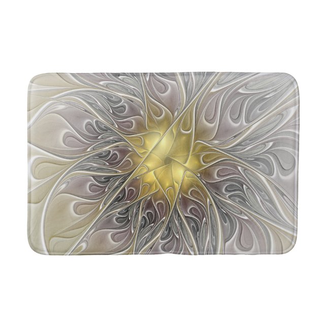Blüh mit Gold Moderne Abstrakte Fraktal Blume Badematte (Vorderseite)