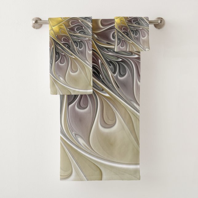 Blüh mit Gold Moderne Abstrakte Fraktal Blume Badhandtuch Set (Insitu)
