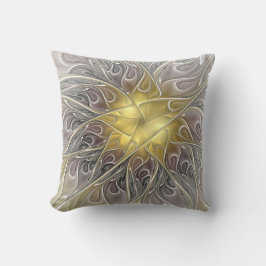 Blüh mit Gold Moderne Abstrakte Fraktal Blume Kissen