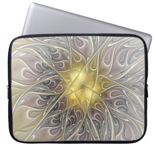 Blüh mit Gold Moderne Abstrakte Fraktal Blume Laptopschutzhülle