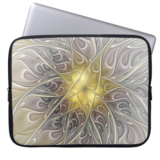 Blüh mit Gold Moderne Abstrakte Fraktal Blume Laptopschutzhülle (Vorderseite)