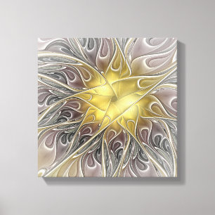 Blüh mit Gold Moderne Abstrakte Fraktal Blume Leinwanddruck