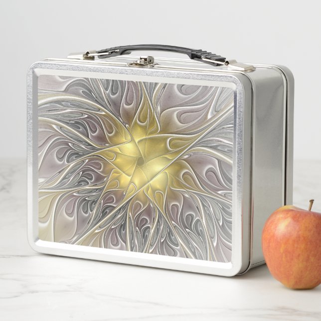 Blüh mit Gold Moderne Abstrakte Fraktal Blume Metall Lunch Box (Beispiel)