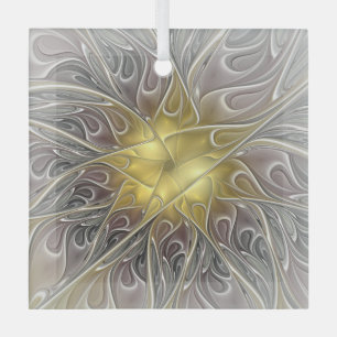 Blüh mit Gold Moderne Abstrakte Fraktal Blume Ornament Aus Glas