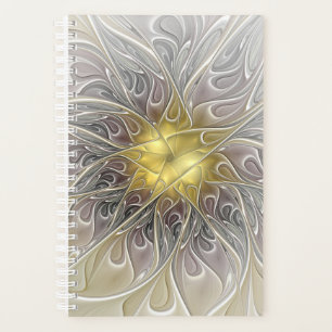 Blüh mit Gold Moderne Abstrakte Fraktal Blume Planer