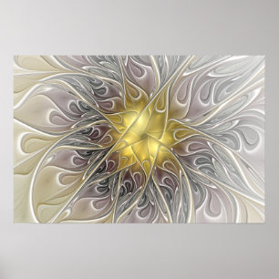 Blüh mit Gold Moderne Abstrakte Fraktal Blume Poster