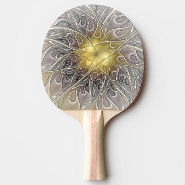 Blüh mit Gold Moderne Abstrakte Fraktal Blume Tischtennis Schläger (Vorderseite)